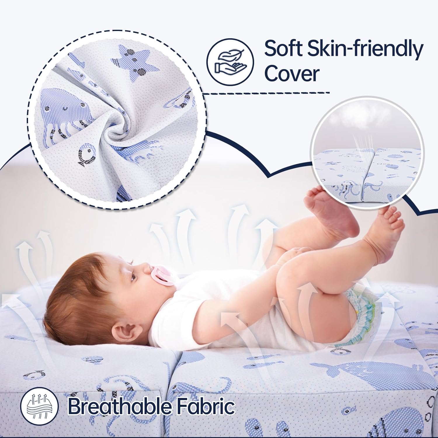 Trifold Pack and Play Mattress,Portable Dual Sided Soft & Firm Premium Memory Foam Pack N Play,Thick Mattress for Pack N Play with Removable Cover