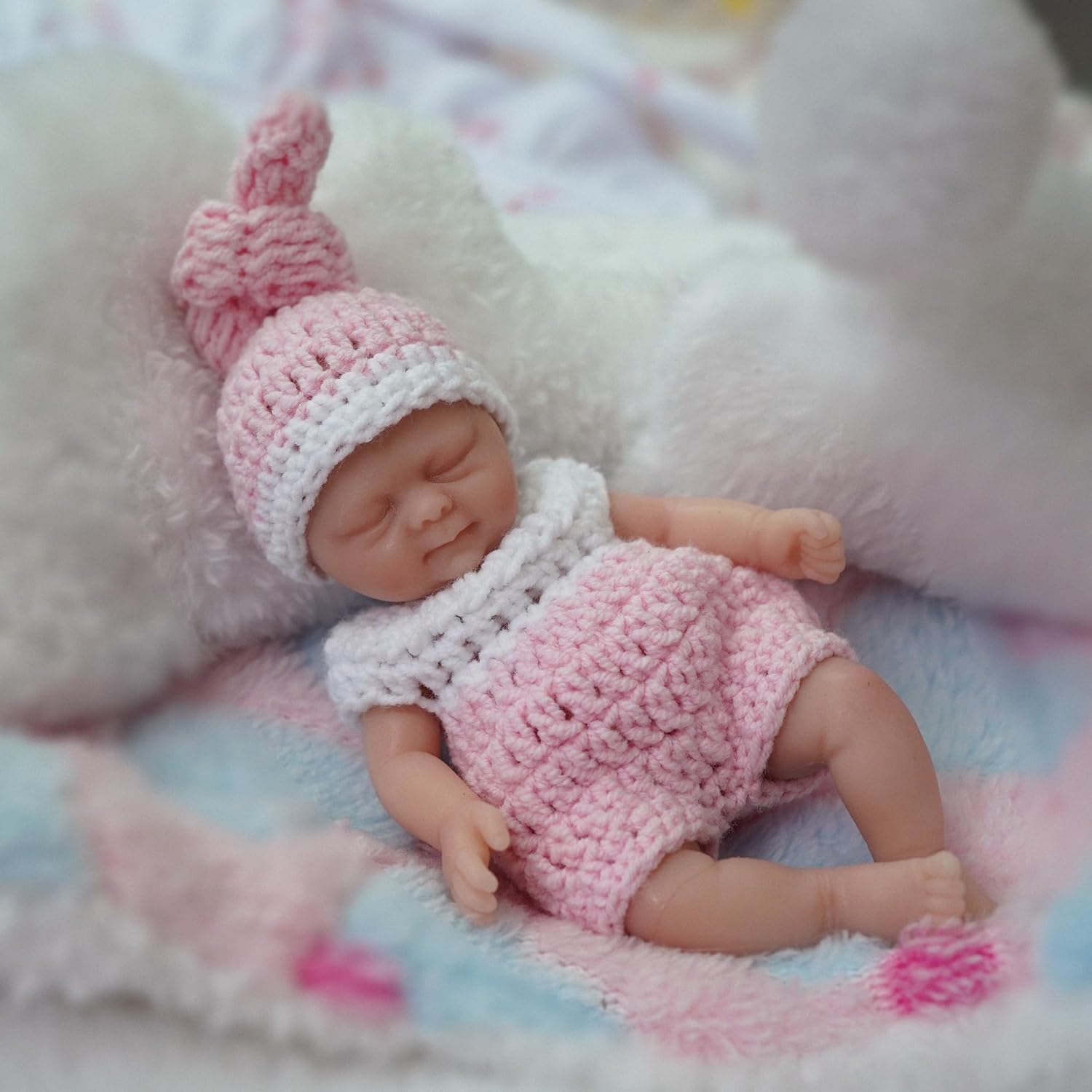MYREBABY 4.5" Reborn Baby Doll Silicone Full Body Miniature Realistic Newborn Doll，Mini Realistic Newborn Baby Dolls Silicone Full Body Stress Relief（Girl）