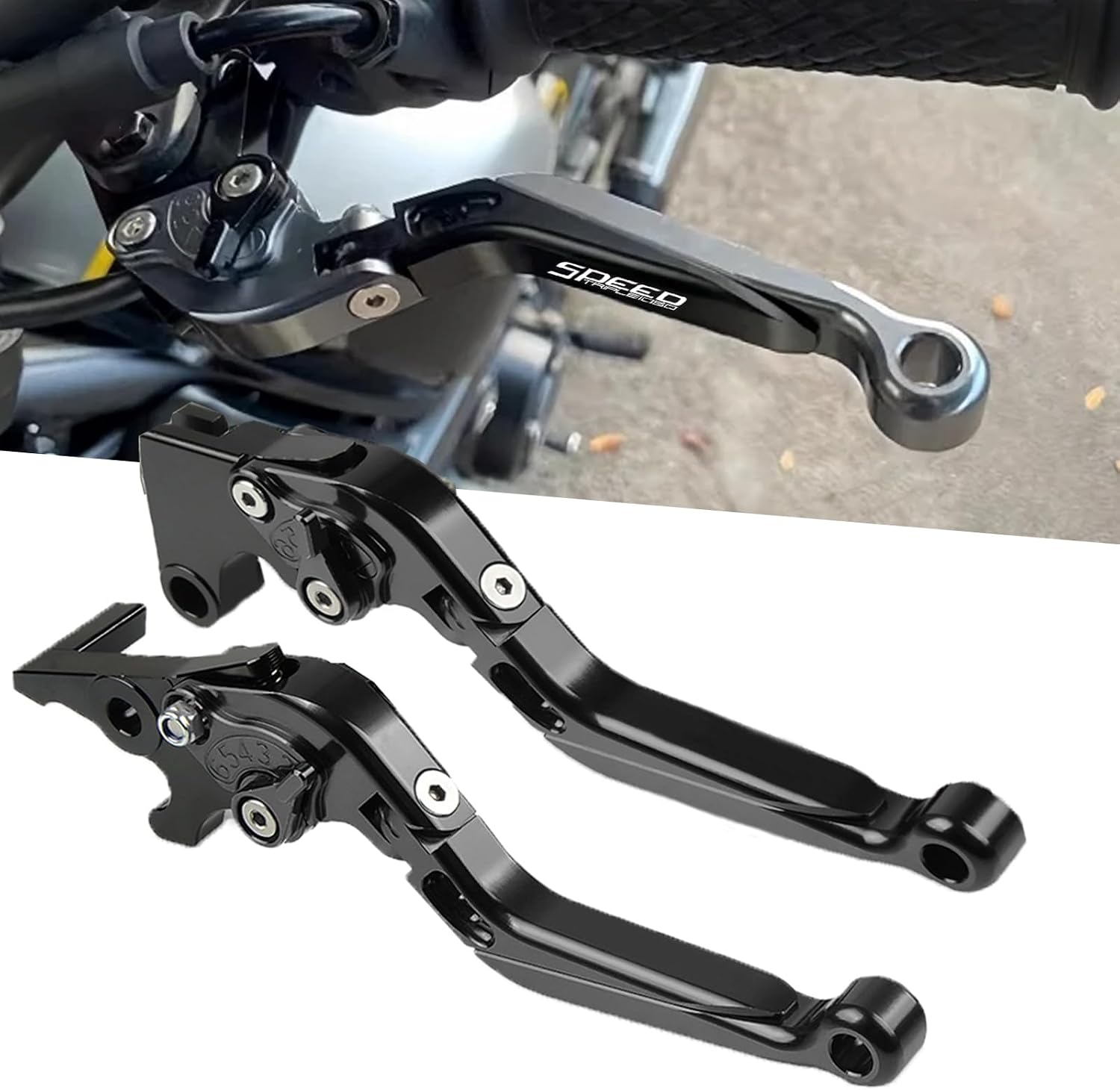Universal Motocykl CNC zestaw dźwigni hamulca i sprzęgła do T&rium-ph Speed Triple 1050/S 2016-2019 765 Speed Tripler 2017-2019 THRUXTON R / 765 Speed-Rlow 2017-2018 (czarny)