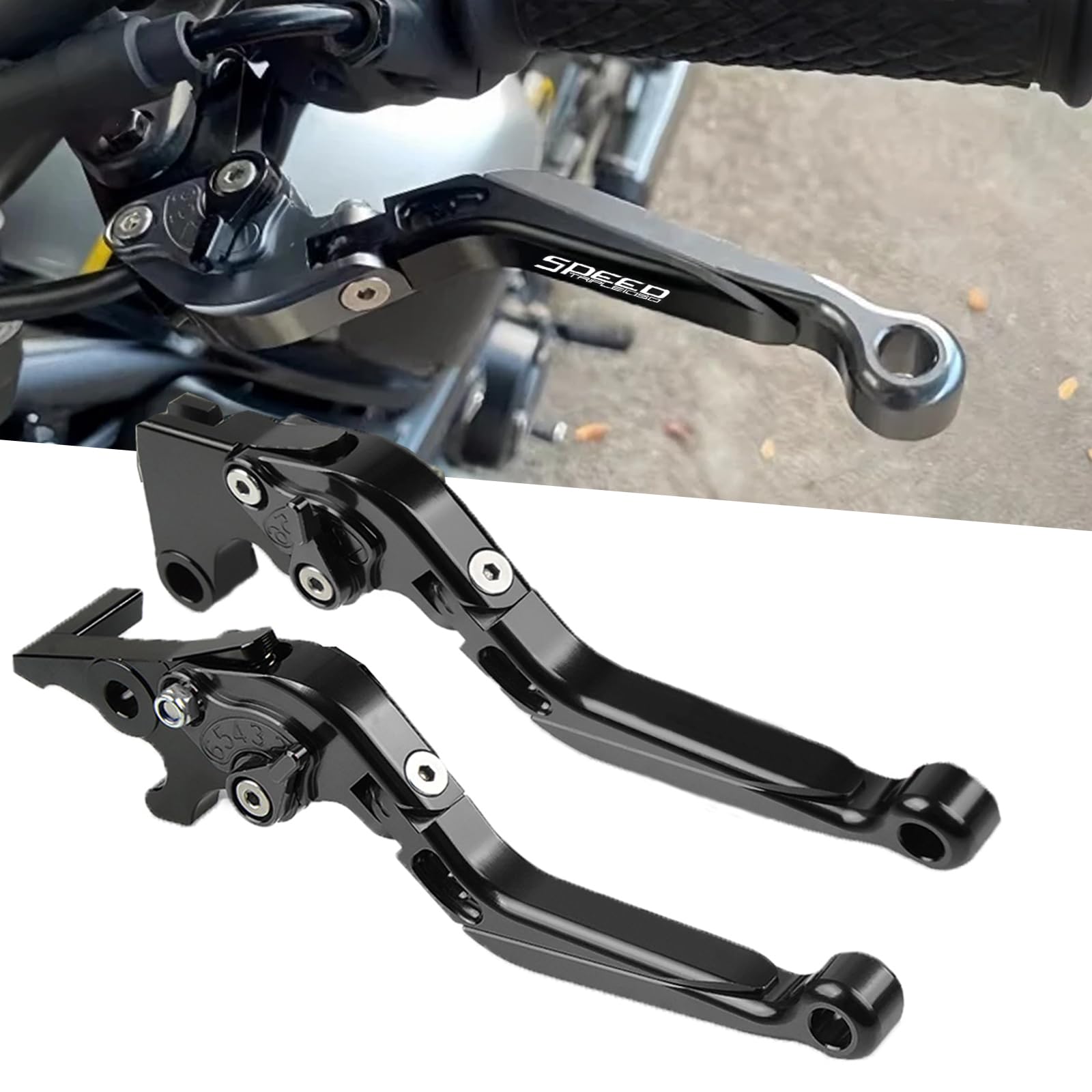 Universal Moto CNC Leviers Frein et Embrayage Set pour T&rium-ph Speed Triple 1050/S 2016-2019 765 Speed Tripler 2017-2019 THRUXTON R / 765 Speed-Rlow 2017-2018(Noir)