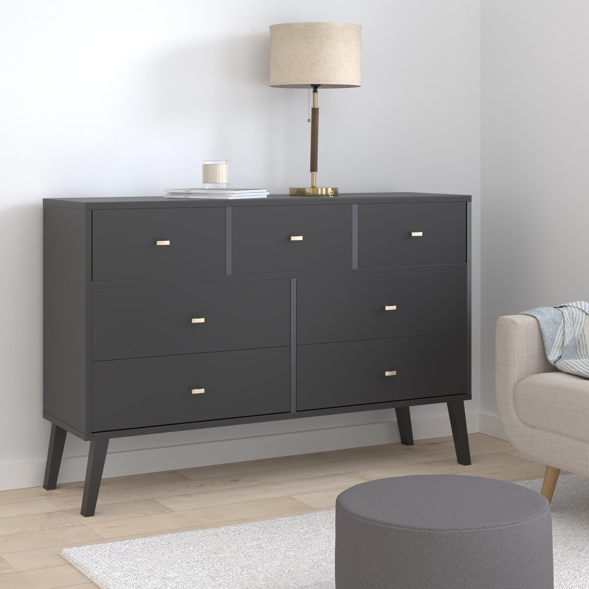 prepac milo mid century modern 7-drawer dresser Prepac Milo Black 7-Drawer Standard Dresser at Lowes.com