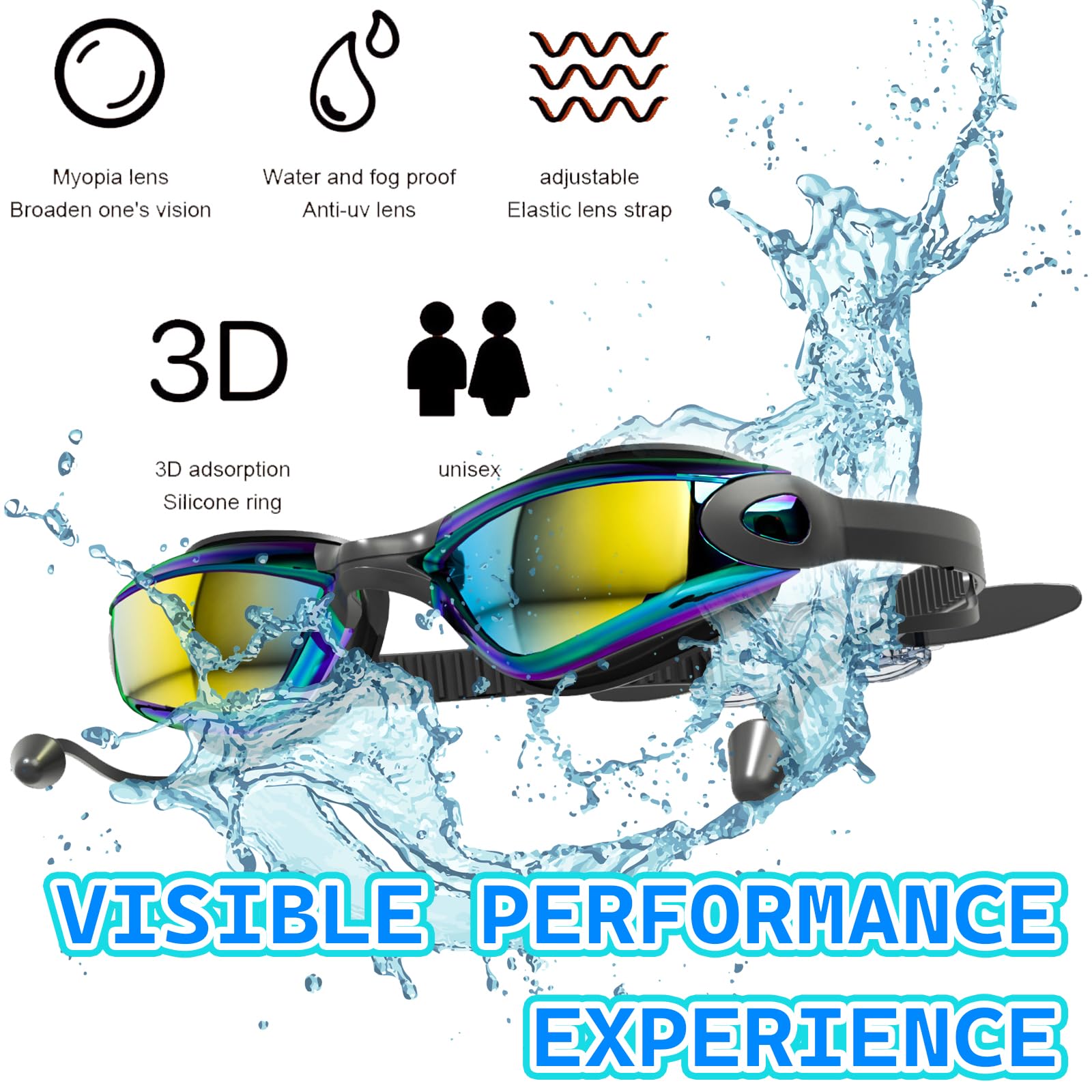 JSTHHTT 2Pcs Gafas De Natación Polarizadas, Gafas De Natación Unisex Adulto, Protección Anti-Vaho, Protección Uv, Sin Filtraciones, Visión Clara, Fáciles De Ajustar, Cómodas