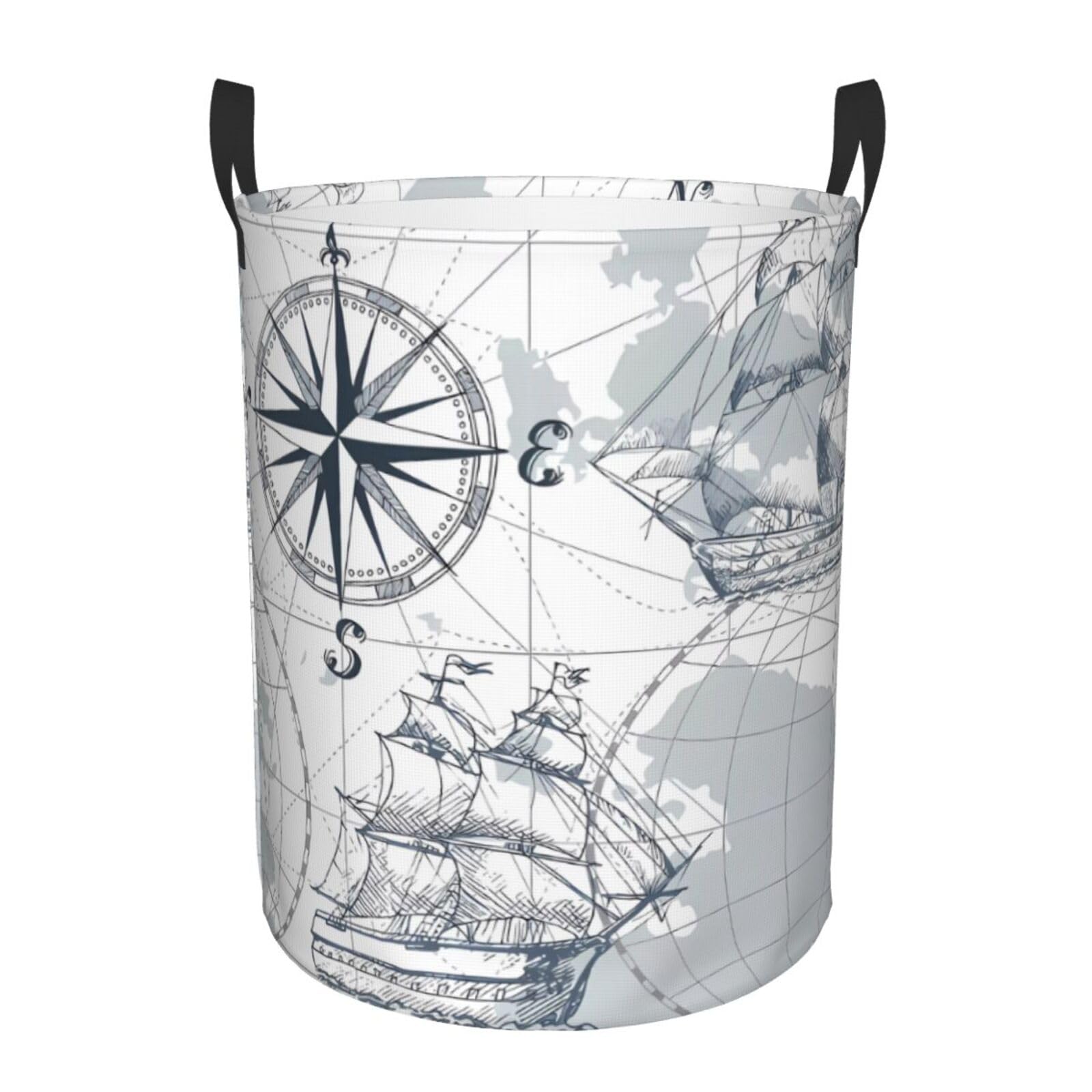 S Circular Hamper boat Map Print for Dirty Clothes