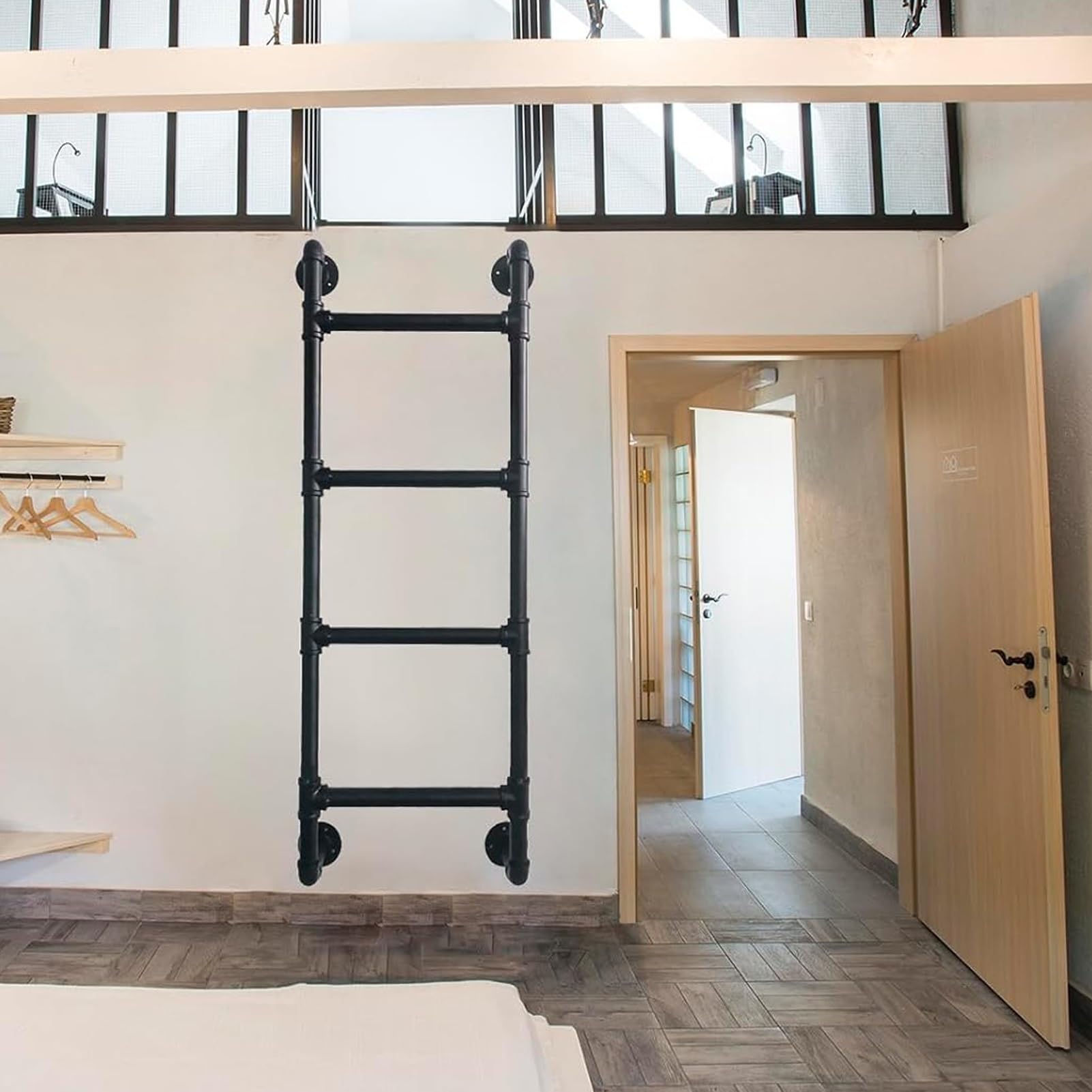 Escalera para ventana de sótano y escape seguro del hogar en metal negro de 270 cm