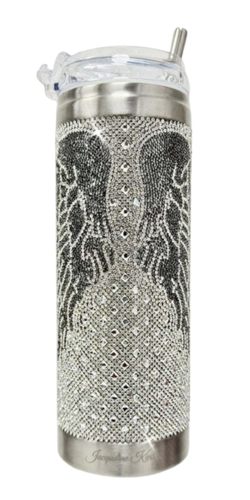 Jacqueline Kent Tumbler - Divine Collection - Love - Silver tone and Black Crystals -20oz - Stainless KLT113.SIBK