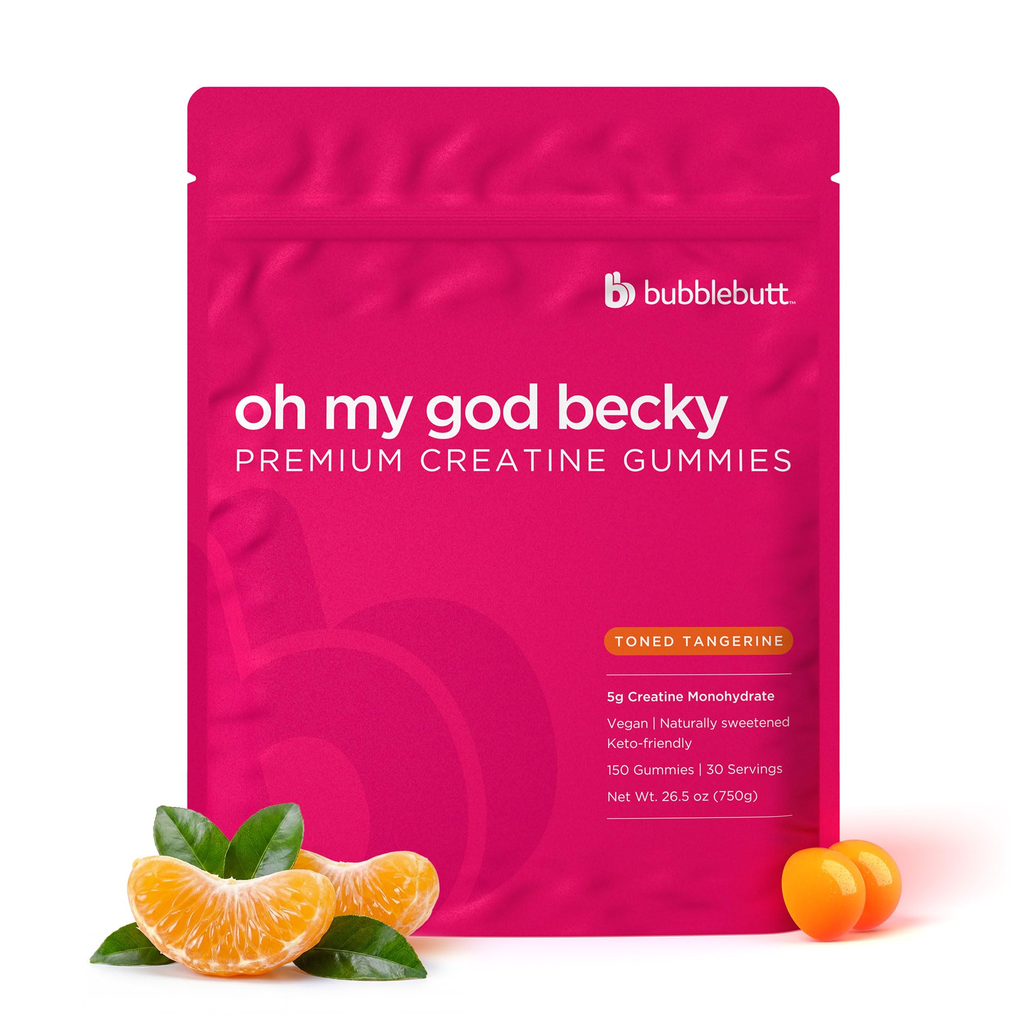 BubbleButt OMGB Creatine Gummies for Women – Build Rounder Glutes & Improve Muscle Tone, 5g Creatine Monohydrate Supplement for Strength & Recovery, Low Sugar, Low Cal, Tangerine, 30 SVG, Made in USA Toned Tangerine 1 Count (Pack of 150)