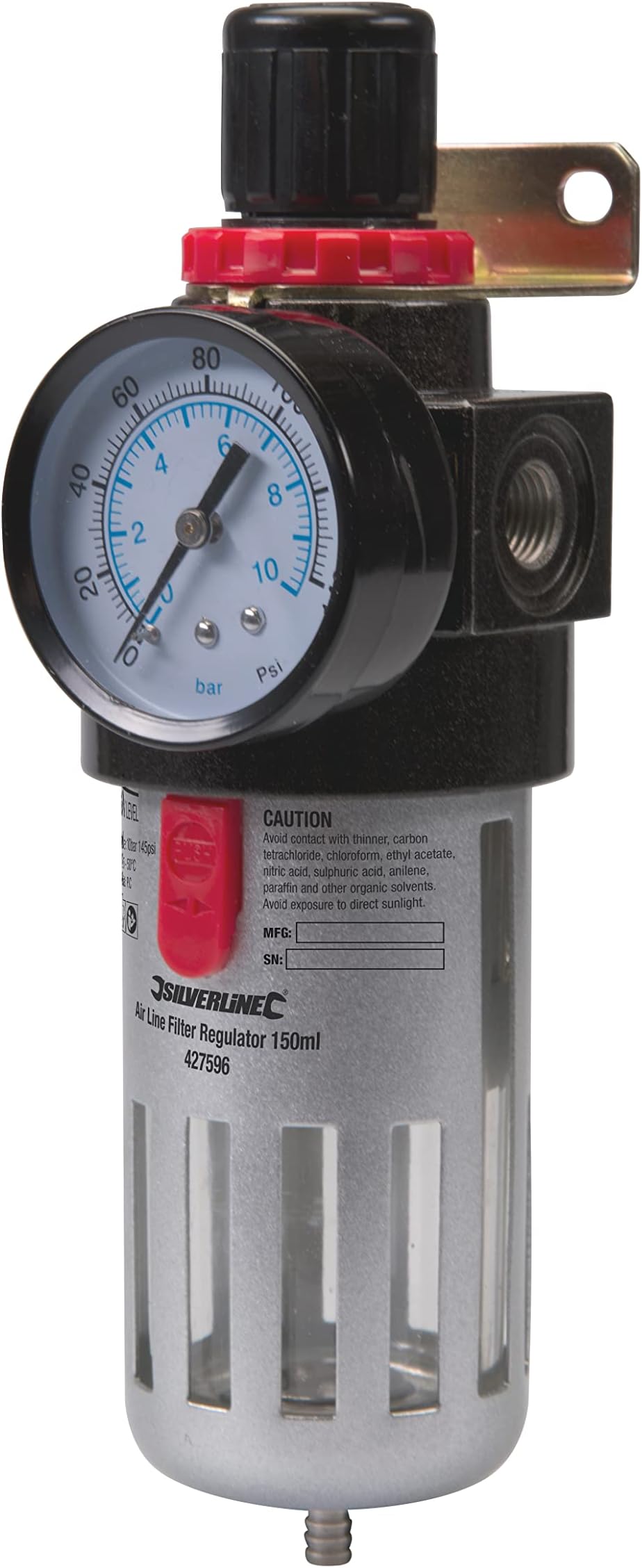 Silverline 427596 Air Line Filter Regulator 150ml , Blue