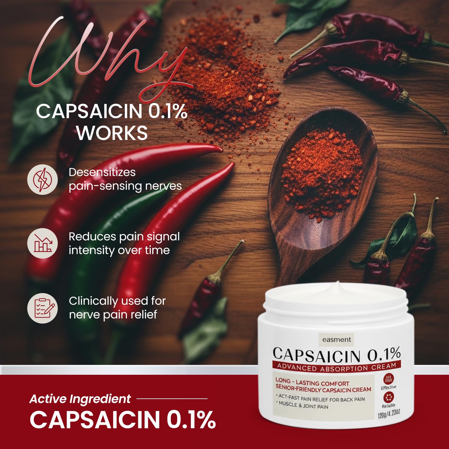 Capsaicin Pain Relief Cream – Topical & Muscle Pain Relief for Joint, Nerve & Back Pain – Medicated Pain Cream with Capsaicin 0.1% – Arnica, Aloe & Chamomile, 4.23 Fl Oz — Amazon image 3