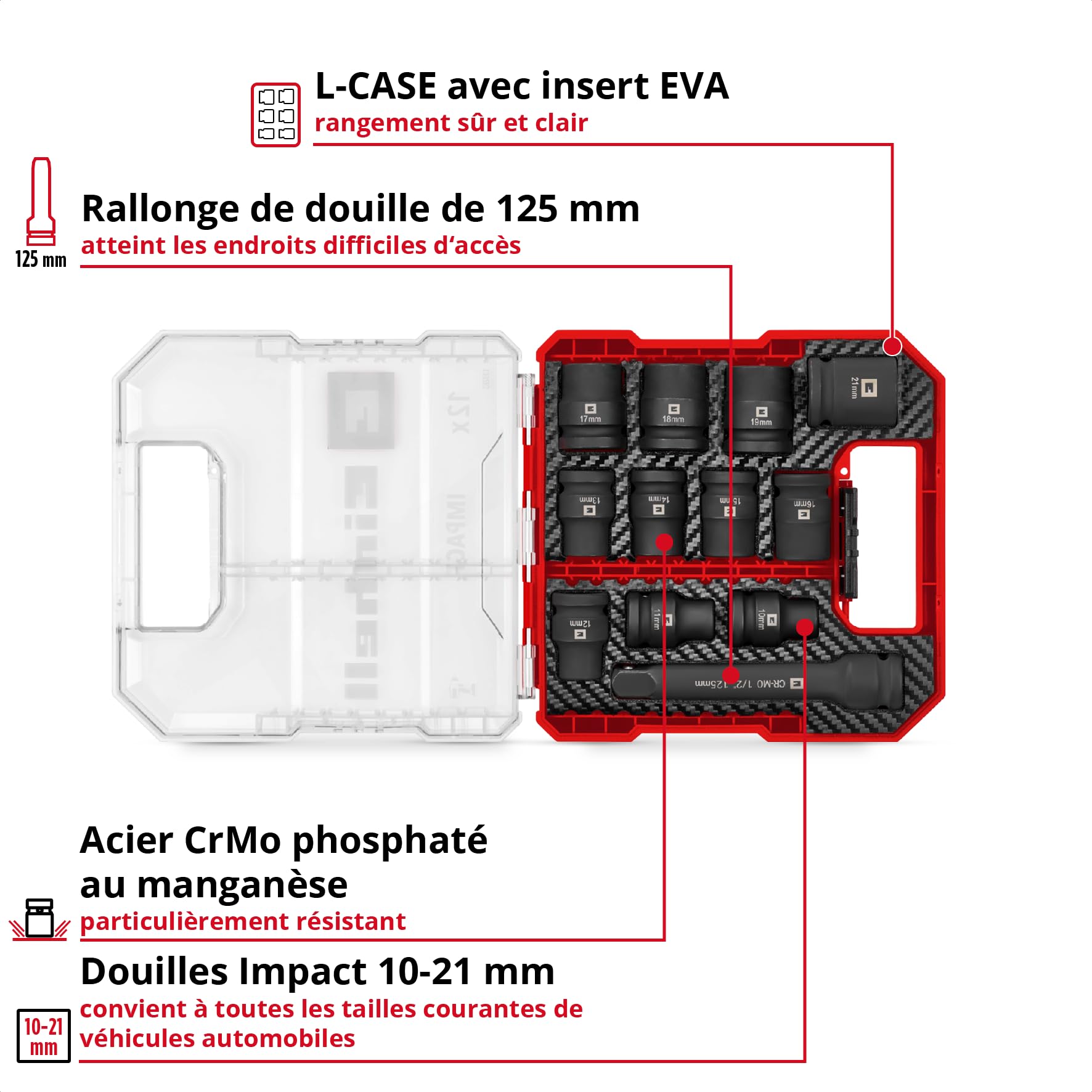 Einhell L-CASE 12 pièces jeu de douilles à impact automobiles