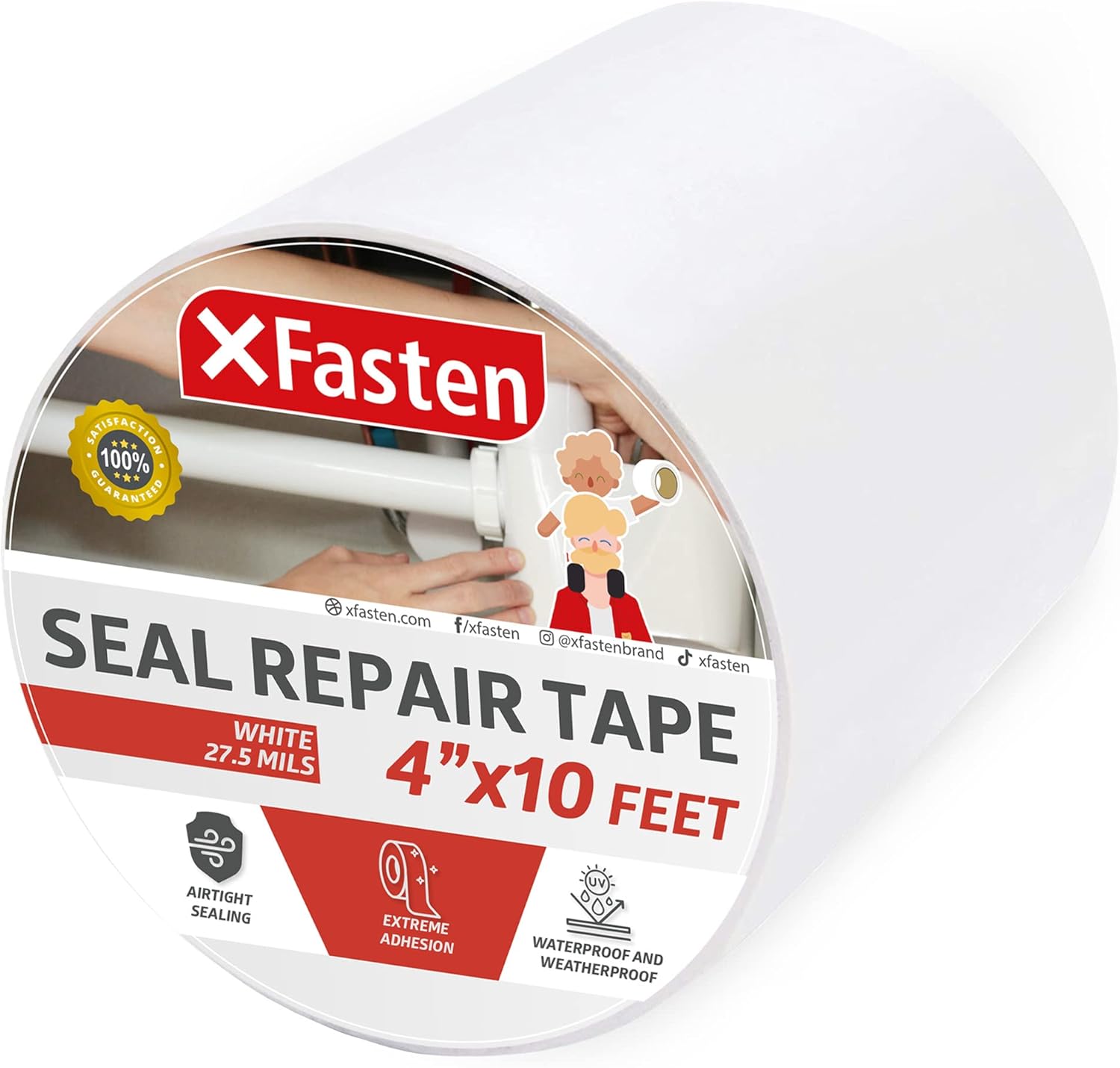 XFasten Waterproof Patch and Seal Tape, White, 4-Inch by 10-Foot Roof ...