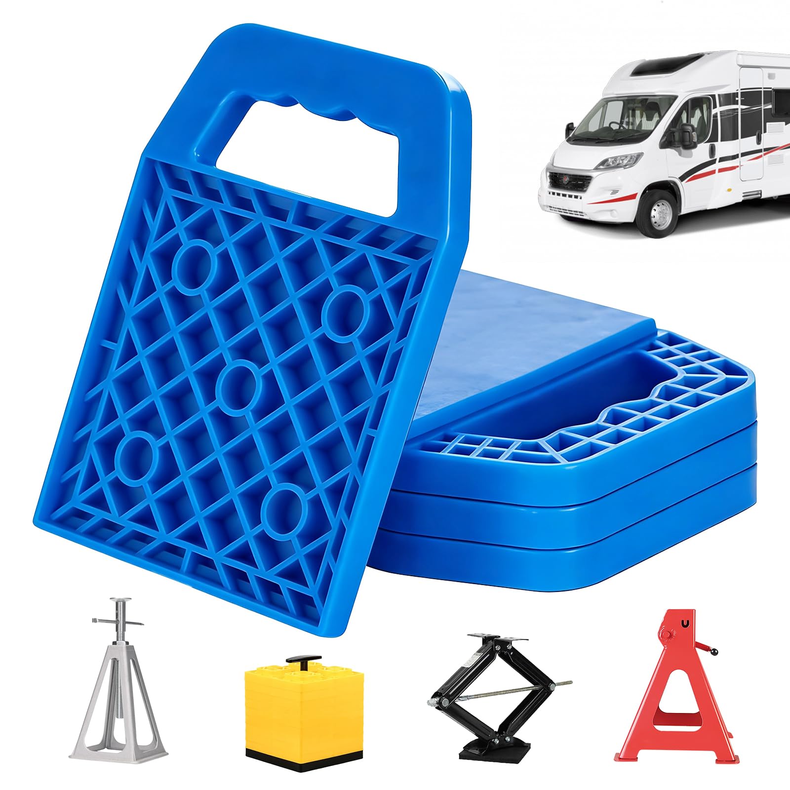 4 Pièces Coussin De Cric Pour Camping-Car,23 * 17CM Coussin De Support Pour Camping-Car Avec Poignée,Caravan Jack Pads,Coussinets De Cric De Caravane Pour Caravanes,Camping-Cars,Jusqu'à 3 T Max(Bleu)