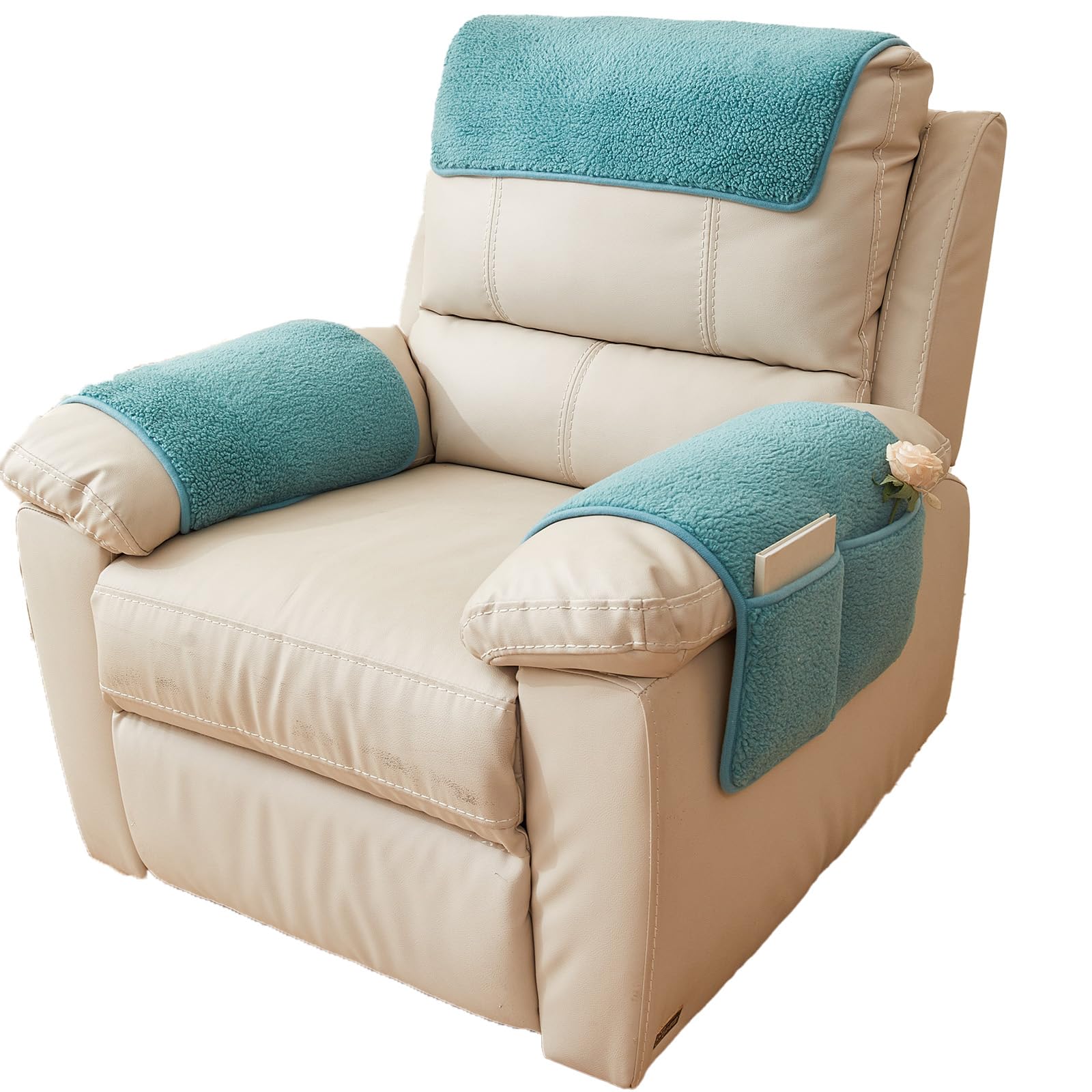 QSZTJJ Recliner Chair Cover,Armchair Covers for Arms Headrest Cover for Plush Non Slip Armchair Cover, with Protects from Spills, Stains, Easy Fit Sofa Protector for Pets (Lake blue,3 Seater)