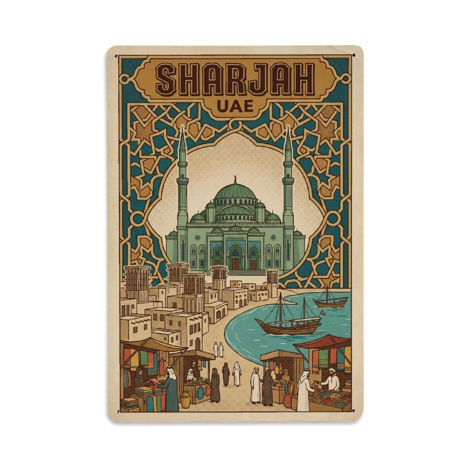 UAE Sharjah Vintage Travel Metal Tin Sign Plaque Wall Decor for Cafe, Club Bar, Office, Garden Metal Poster 8x12Inch