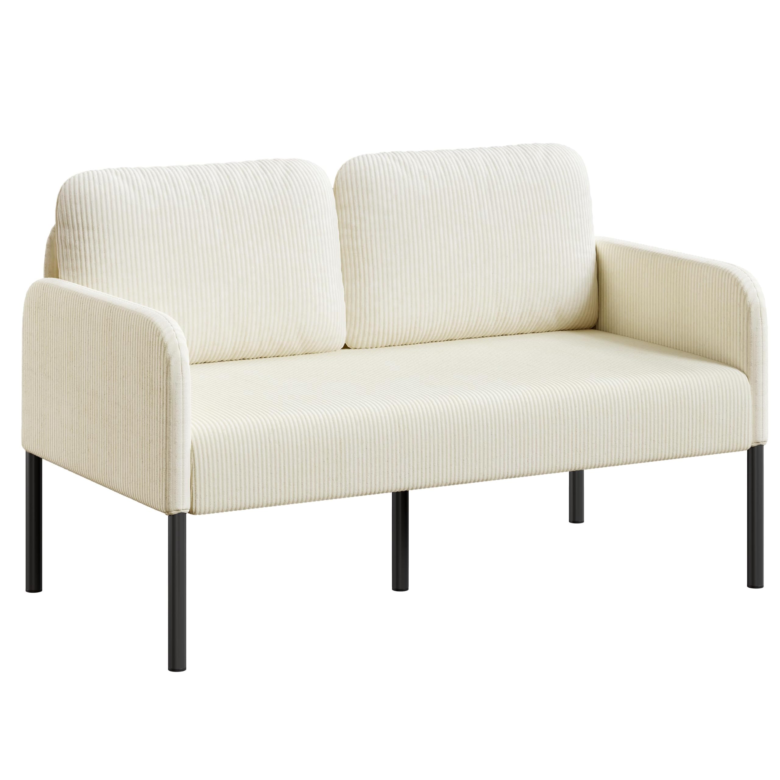 Yaheetech Small 2 Seater Sofa, Corduroy Love Seat with Pillows, Beige