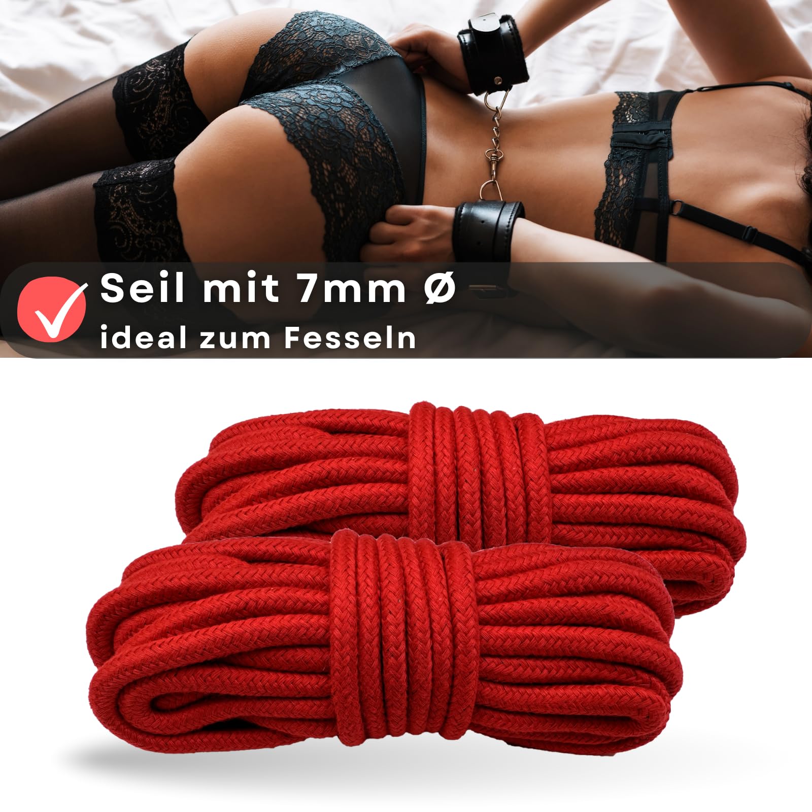 Set di corde per bondage 2 x 5m in rosso in cotone, morbide ed elastiche - Lovelyness