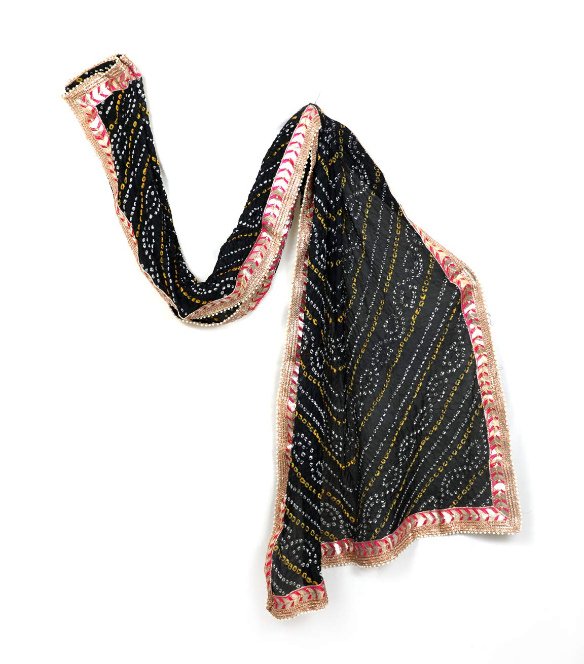 GenericWomen's Hand Crafted Bandhani Or Bandhej Art Silk Dupatta With Gotta Patti, Indian Fabric, Indian Dupatta, Soft Flowy Material, Fabriclore 2.35 Meter Black