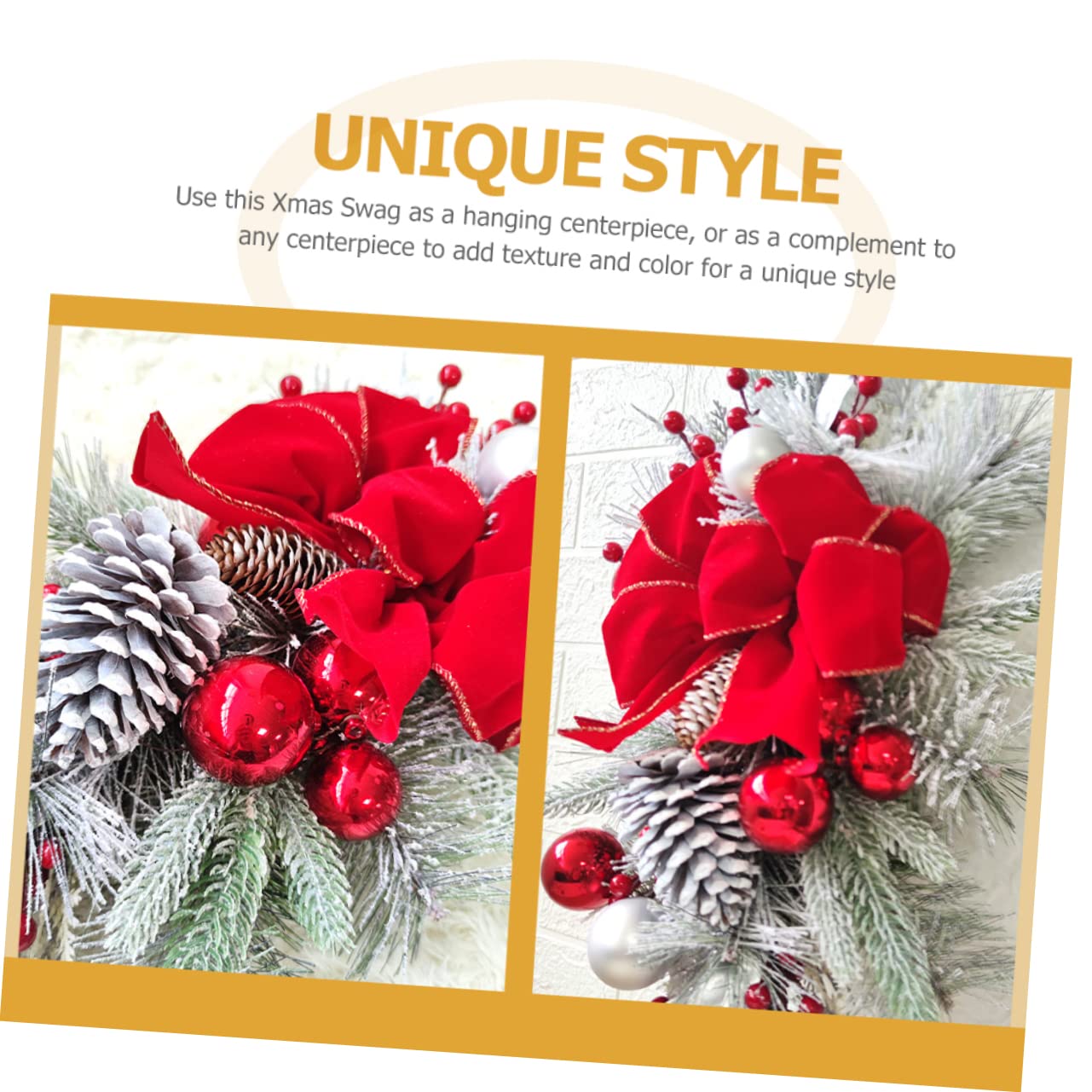 FONDOTIN Realistic Christmas Garland Bow Tie Swag Wreath for Windows Front Door