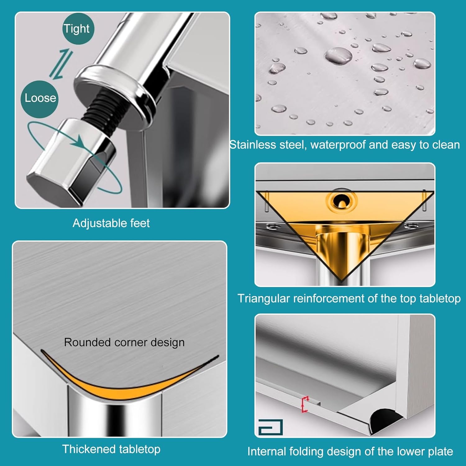 Commercial Work Table, 3-Tier Stainless Steel Work Table, Heavy Duty Kitchen Prep Table, with Adjustable Shelf Worktable, for Kitchen Restaurant Backyard(70 * 50cm/27.5 * 19.6")