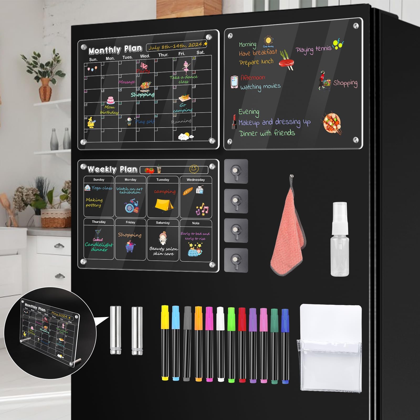 Amazon com : Acrylic Fridge Calendar Monthly and Weekly Magnetic