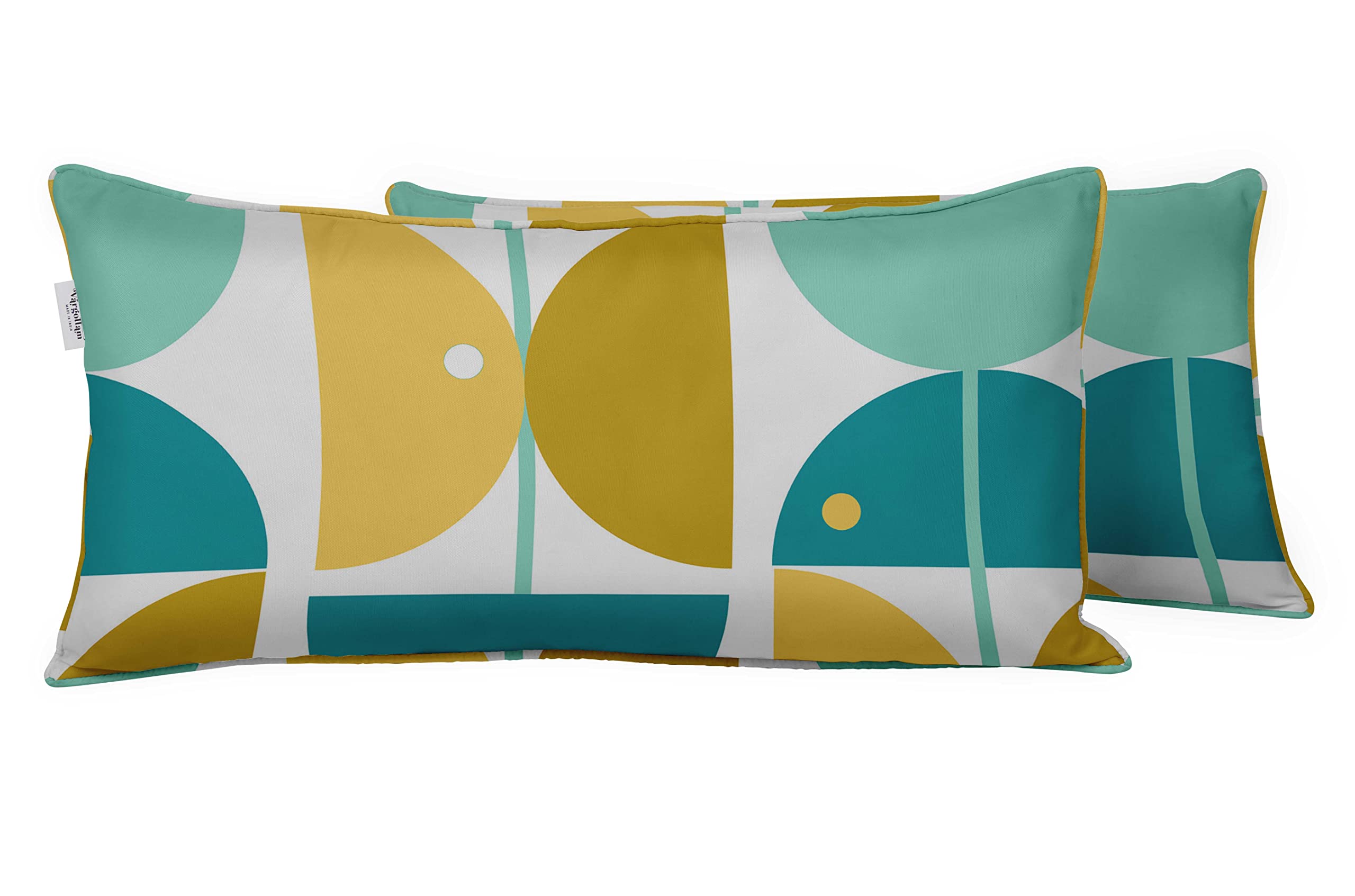 Vargottam Indoor/Outdoor Polyester Fabric Lumbar Pillow Cover With Insert, All-Weather Waterproof Rectangular Cushion for Patio Furniture, 12" x 18" Set of 2 - Abstract-24