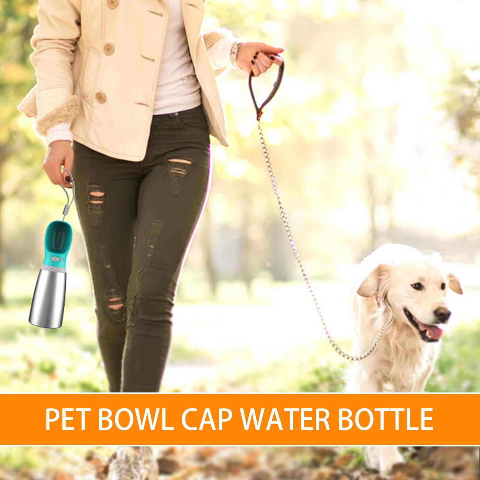 Bottiglia d'acqua da viaggio per cani, dispenser di idratazione per animali domestici, bottiglia in acciaio a prova di perdite con pieghevole, contenitore portatile per bevande all'aperto