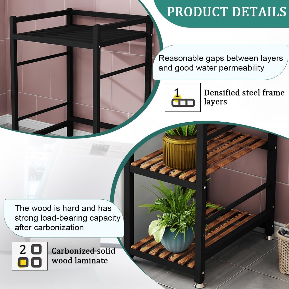 Lavatrice Scaffale A 3 Ripiani,Supporto Lavatrice Asciugatrice,Tamburo Lavastoviglie Ripiano Di Stoccaggio,Mobiletto Sopra Lavatrice,Supporto Asciugatrice Sopra Lavatrice,Per Bagno, Lavanderia(Black-A