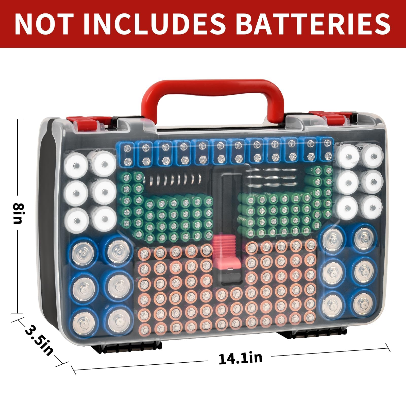 FULLCASE Boîte de rangement de piles avec testeur - Pour 269 AA AAA AAAA 3A 4A 9V C D Lithium 23A 4LR44 CR123A CR1632 CR2032 - Boîte uniquement