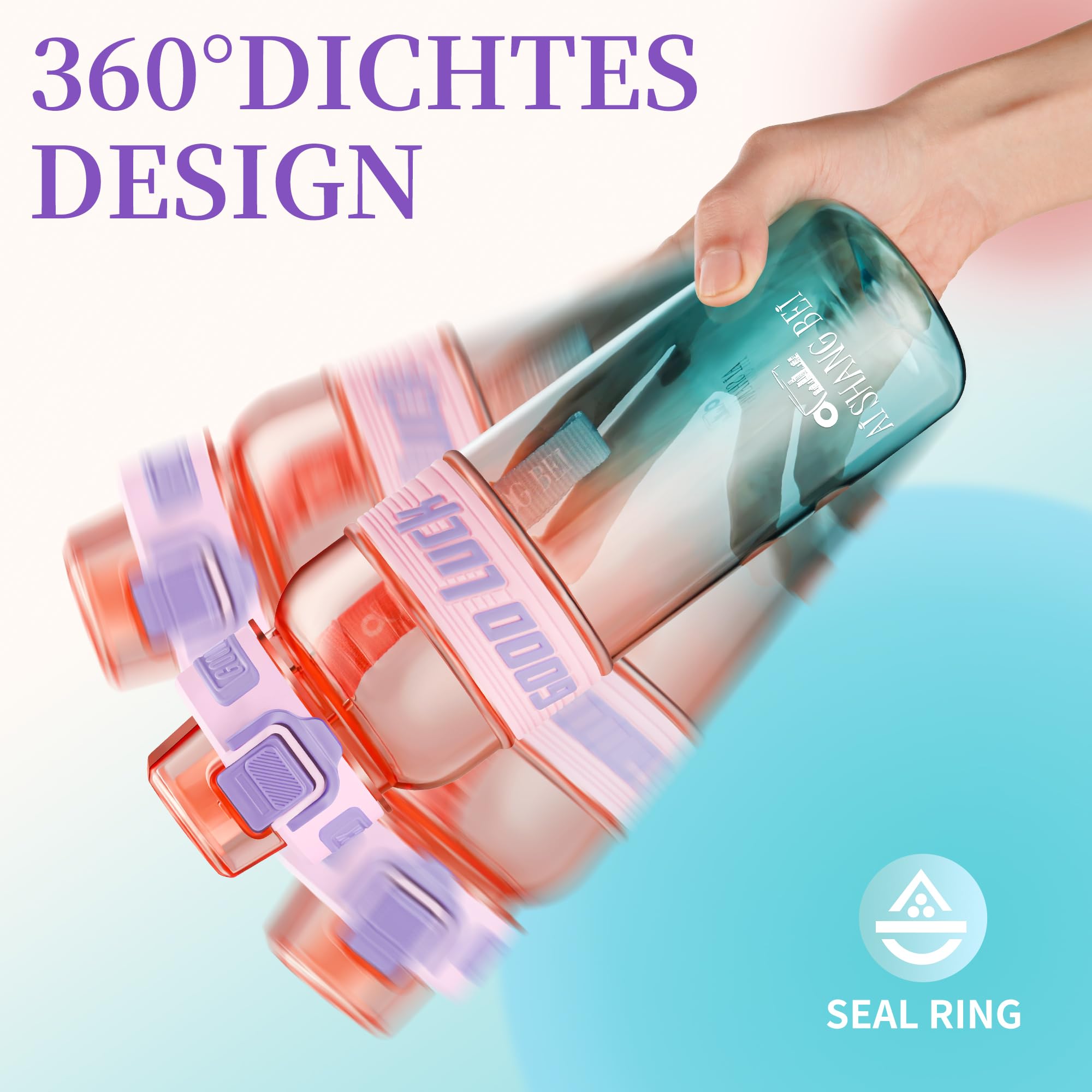 YC Kitchen Borraccia Sportiva Motivazionale 1L - Borraccia 1 litro, Bottiglia d'acqua Sportiva con paglia e trasporto cinghia