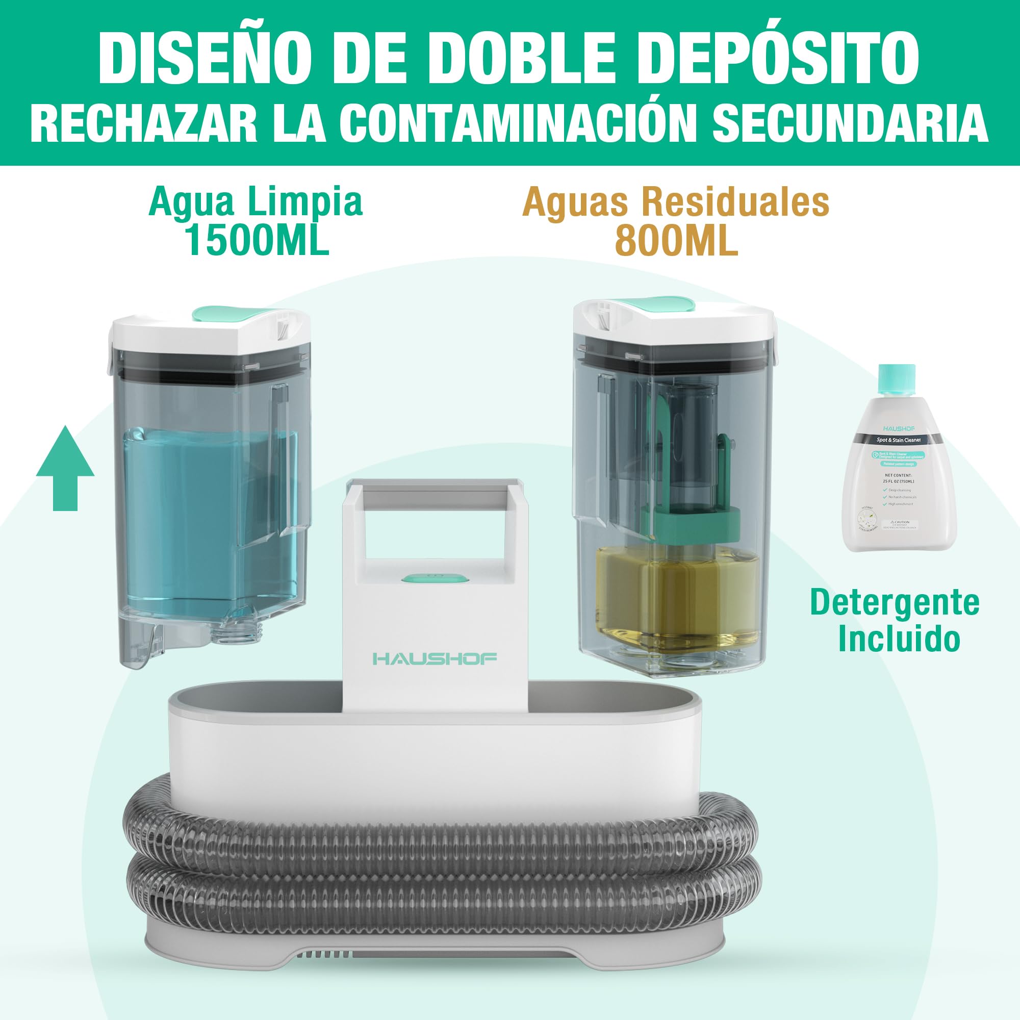 HAUSHOF StainZapper Pro Aspiradora de Agua Tapiceria, 450W Limpiador de Manchas, Limpia Tapicerias con Detergente y Cepillo, Limpiador de Tapicerias para Alfombras, Sofás