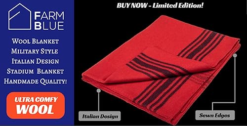 Miniatura 6 de Farm Blue Manta de lana de estilo militar, gruesa y ligera, 80 x 62 pulgadas, manta grande de supervivencia para campamento, automóvil, senderismo,