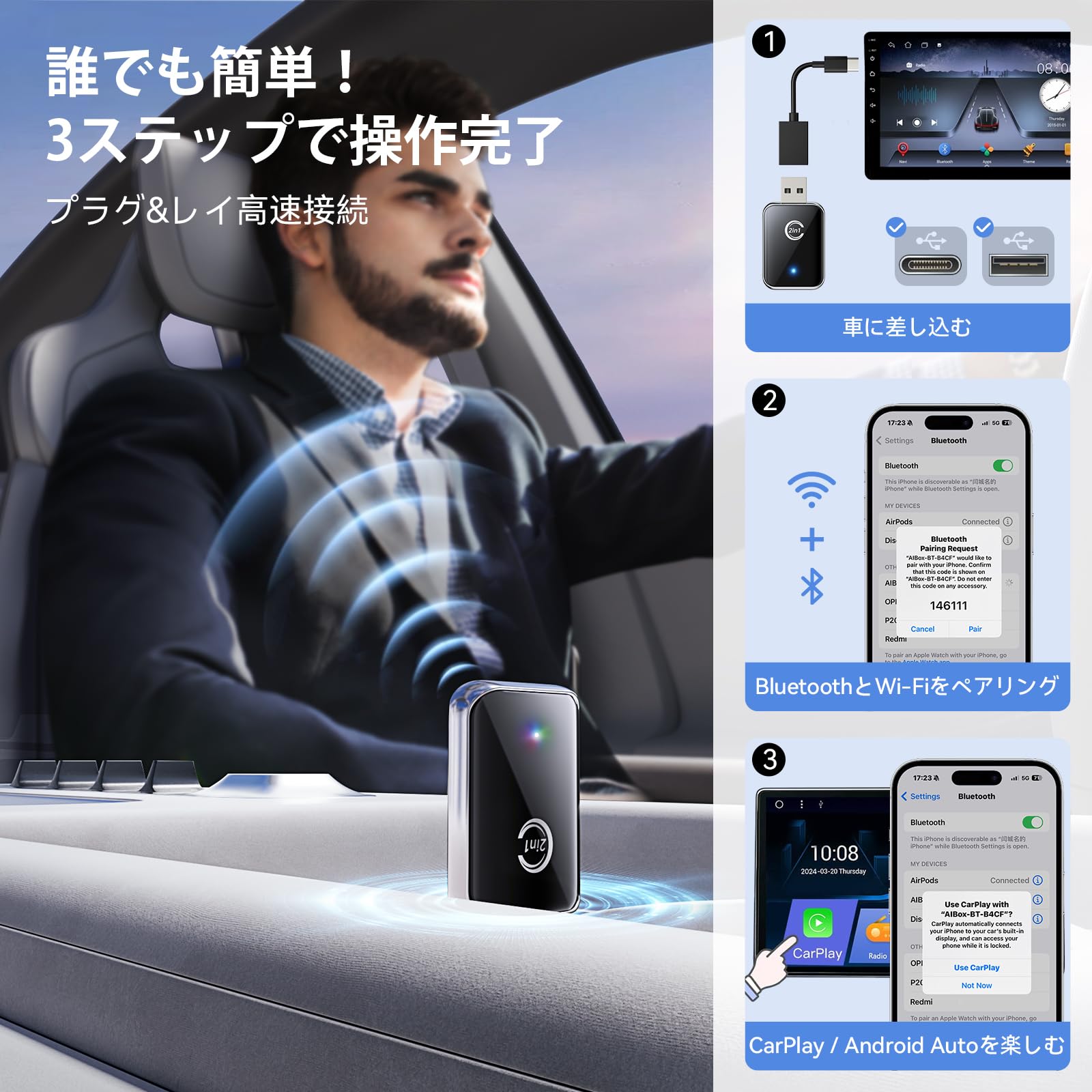 Amazon.co.jp: カープレイ ワイヤレス CZOCPOS 新型 2025 phone 純正