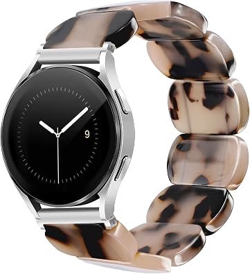 Newlibery Resin Stretchy Watch Bands 20mm Women Compatible with Samsung Galaxy Watch 7/6/5/4/FE/Active2 40mm 44mm/6 Classic 43mm 47mm/5 Pro 45mm/4 Classic 46mm 42mm Tortoise Bracelet Elastic Strap