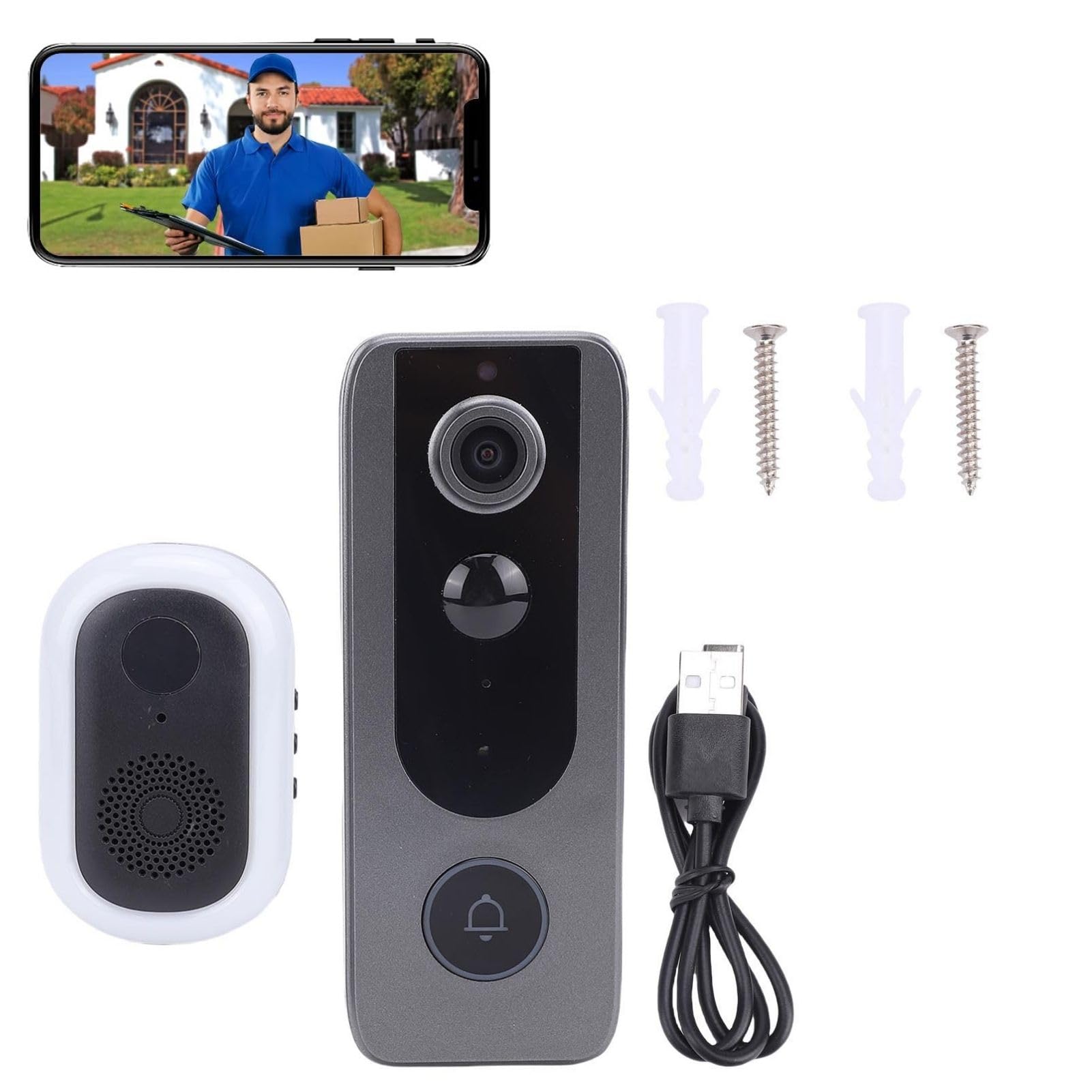 BuyWeek Timbre de Video Inalámbrico Timbre Inalámbrico con Cámara, 1280 x 720 de 2 Cables IP65 Impermeable para Doméstico