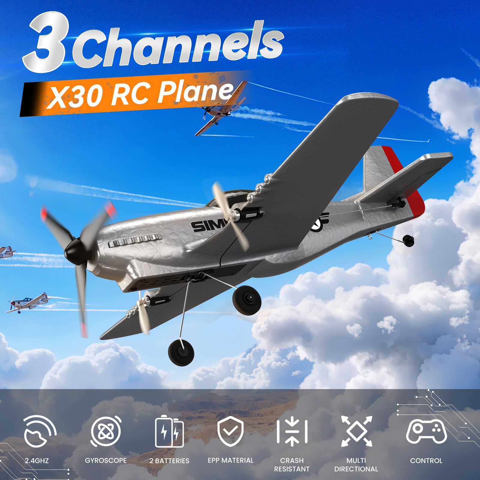 SIMREX Aereo radiocomandato per bambini, giocattolo aereo telecomandato (grigio)