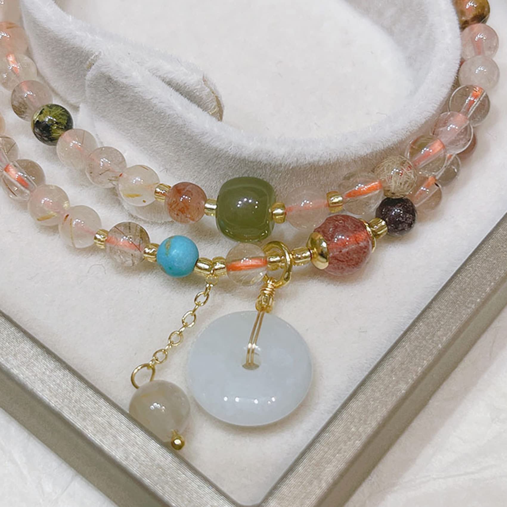 Pulsera de cuarzo rutilado natural Pulsera de Feng Shui for mujer Pulsera pequeña de cuentas de cristal de 4 mm Pulsera de dijes de hebilla de armonía Pulsera de cristal de chakra de piedras preciosas