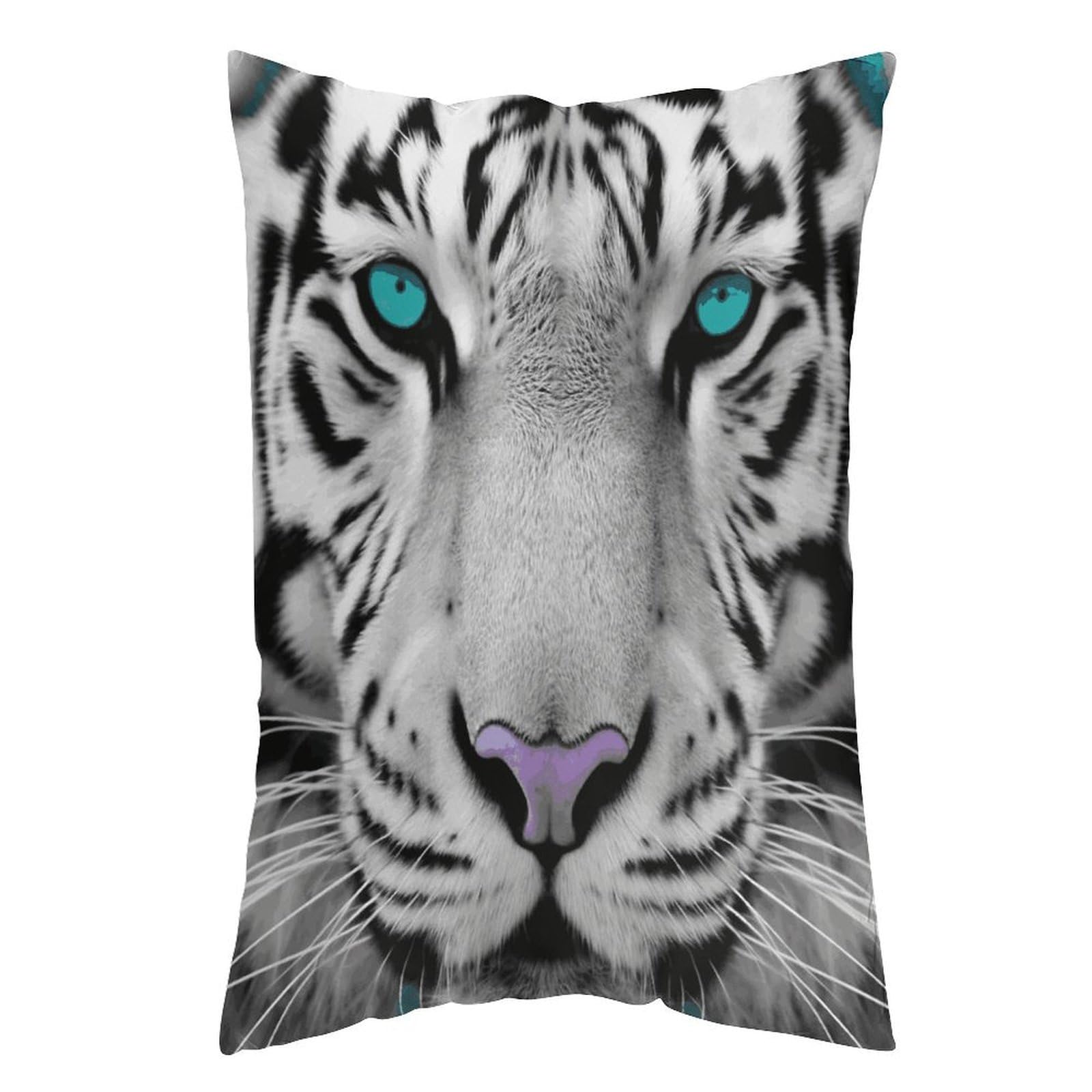 LDGSUPH Tiger with Teal Eyes Pillow Cases Soft Pillowcase with Invisible Zipper Wrinkle Resistant Pillow Covers Breathable Removable Pillow Protector for Bed Sofa Car 12 "x20