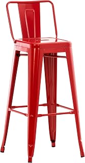 CLP Barhocker Metal Mason with Four Feet and Backrest I Thekenhocker with Footrest I Travel Hocker with a Seat Height of 77 cm Red