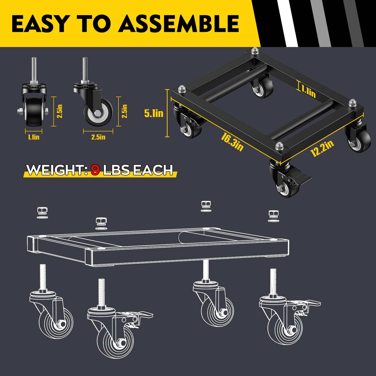 IMAYCC 2Pcs Rangierhilfe Auto,3000LB Belastbar Tragbarer Reifenwagen für Auto Elektrofahrzeug-Notfallwagen, Robuster Car Dolly für Rad Motorräder Pickups LKW Anhänger SUVs Boote