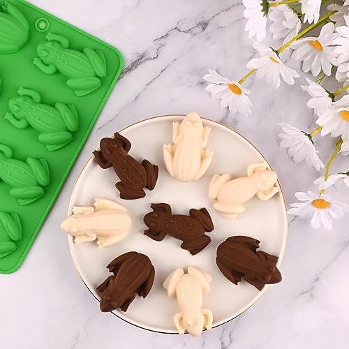 Miniatura 2 de Paquete de 2 moldes de silicona de rana de chocolate, moldes para hornear ranas 3D para chocolate, dulces, decoración de pasteles, jabón, resina,
