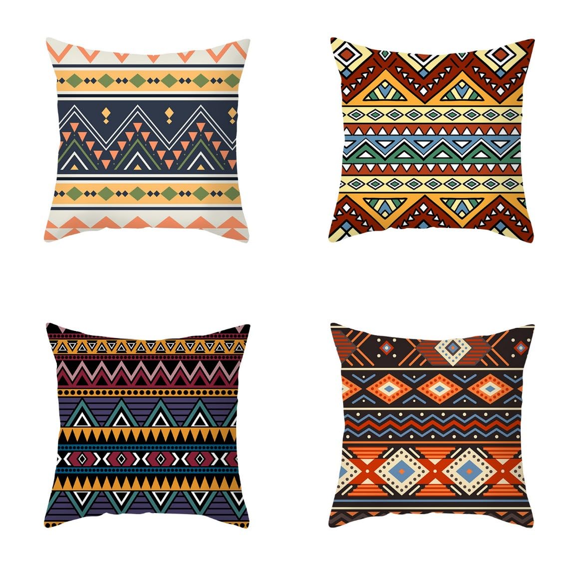 Chenlane Silk Pillow Cover Extra Large Cushion Covers Couch Bohemian Ethnic Style, Case Square Coverage Exquisite Prints 50x50 cm, 4Pcs