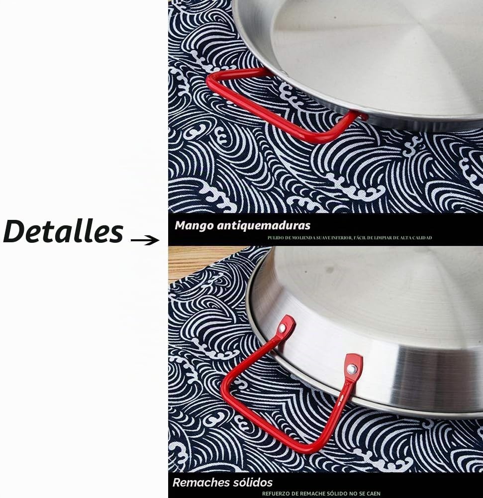 Paellera profesional de acero inoxidable antiadherente, asas antiquemaduras, universales para todas las fuentes de calefacción para el hogar, hotel, restaurante, plata, 36 cm