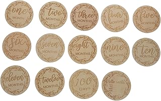 STOBAZA 12 Pçs Cartão Comemorativo Do Mês Babyboy Bebê Recém-Nascido Menina Discos Redondos De Madeira Marcos De Madeira Discos De Marco De Aniversário De Bebê Recém-Nascido Cartões De