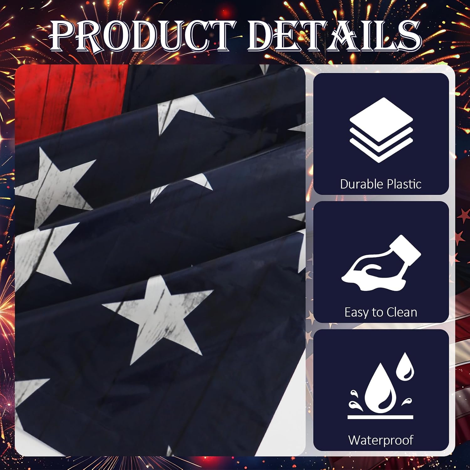 2 Pack Vintage American Flag Tablecloth, 54x108" Disposable Plastic Table Covers, Patriotic Stars and Stripes Design for 4th of July, Memorial Day, Independence Day Party, Outdoor Picnic & BBQ Décor