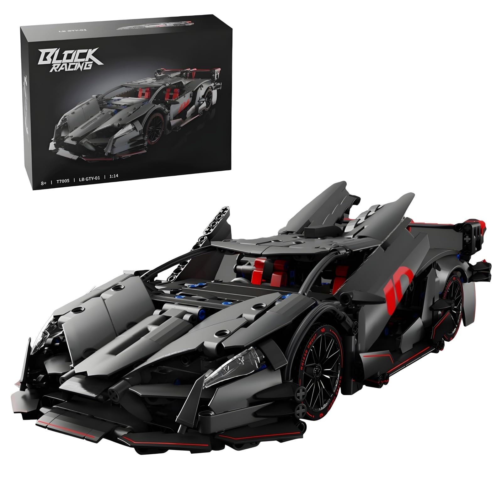 PlayExquizen Technical Sports Car Building Block Set, GT Racing 1:14 MOC Super Car Building Block Model Toys