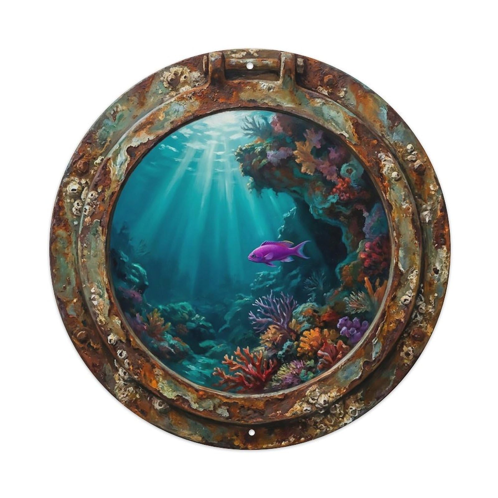 Vintage Porthole Basslet Purple Ship Window Undersea Deep Sea Metal Tin Sign