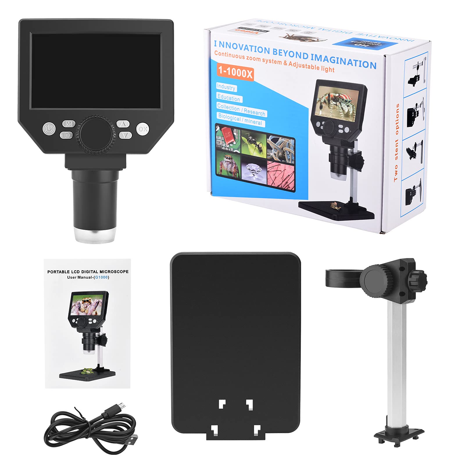 Microscopio Digitale 4,3 Pollici 1080P, Microscopio USB 1000X Ingrandimento con 8 Luci LED, Batteria Ricaricabile e Supporto Metallico per Riparazione PCB, Saldatura, Ispezione Gioielli