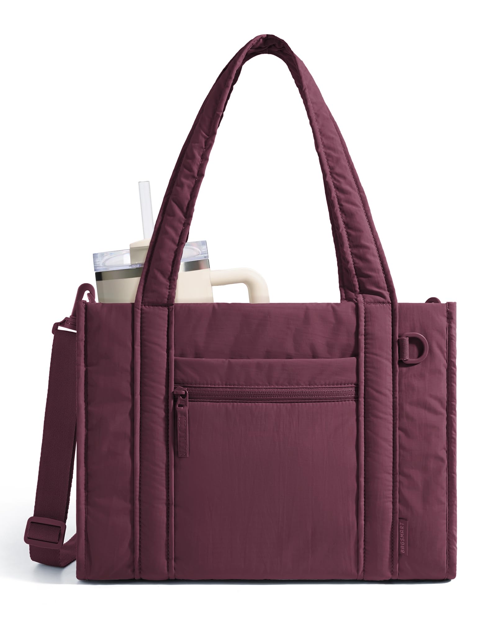 BAGSMART Boxy Tote Bag for Women, Crossbody Bag with Zipper, Crush Bow Purses for Travel Work College