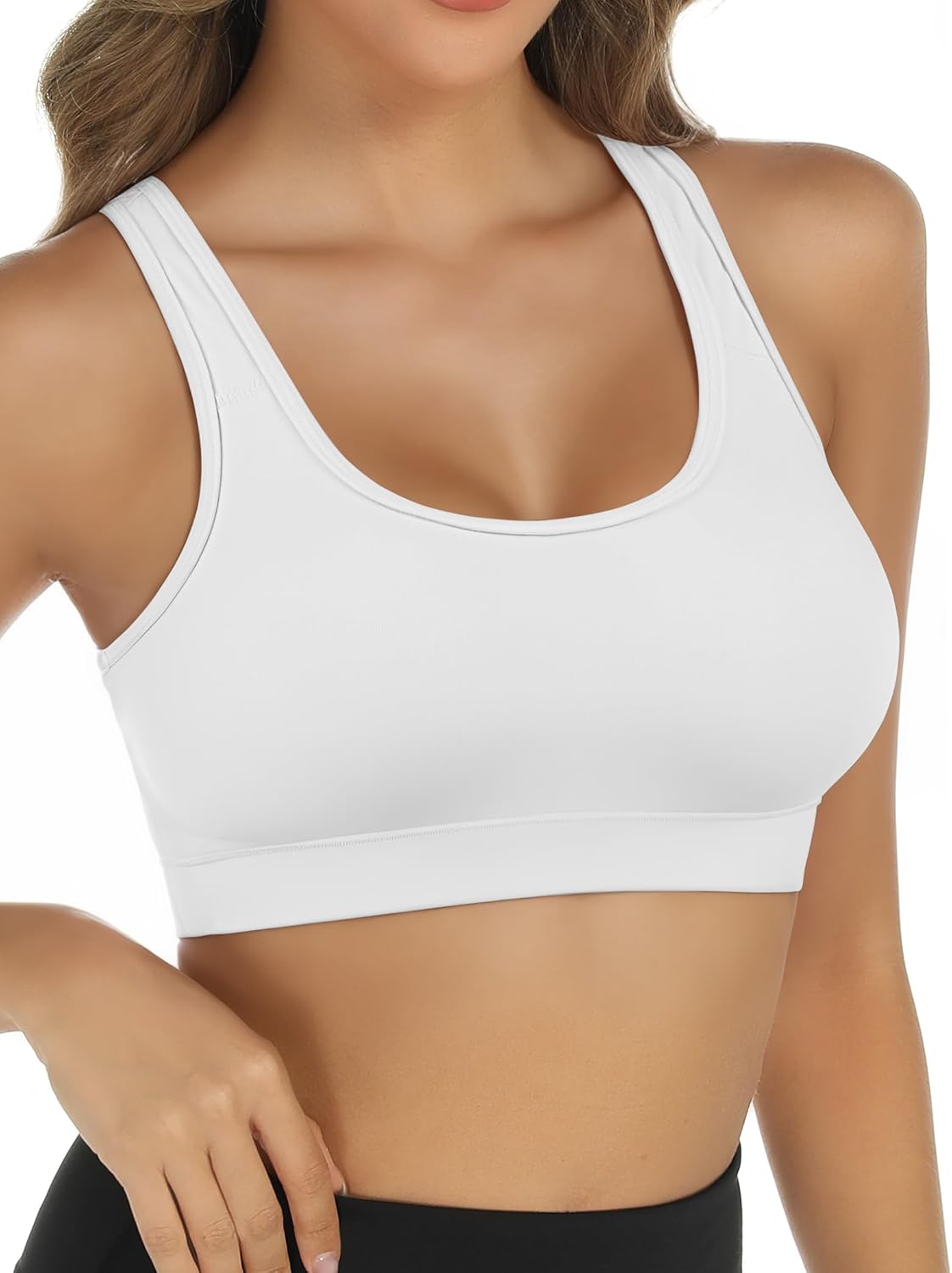 Sports Bras for Women with Support, Double Lined Padded Push Up Compression Bralettes with Built Workout Bras, Pull Over Yoga Gym Athletic Molded Cup White L - Image 6