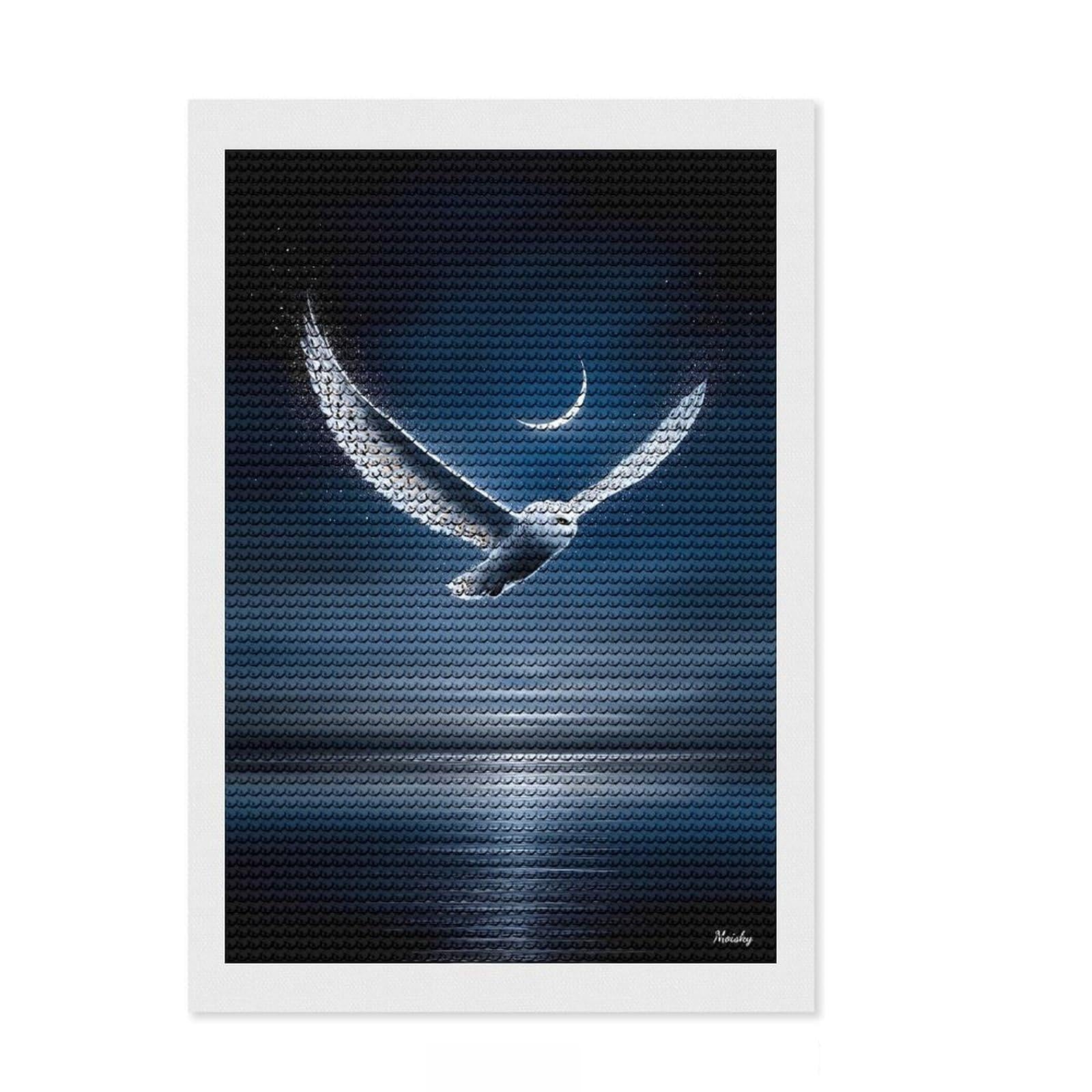 Junmoney Snowy Owl Guardian of The Crescent Sky Diamond Painting Canvas Set 8"x12", with Tool Kit, Complete Accessories, Modern Decor, Birthday Gift