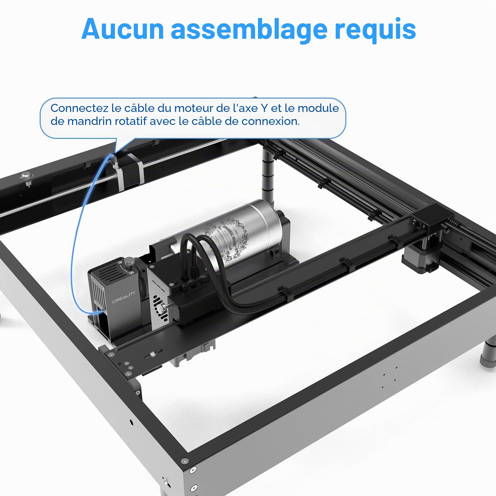 Creality Galet rotatif laser, mandrin rotatif sur axe Y pour graveur Falcon, kit rotatif Pro avec mâchoire 3 en 1 et module adapté pour la gravure d'objets cylindriques, verres à vin, gobelets, bagues